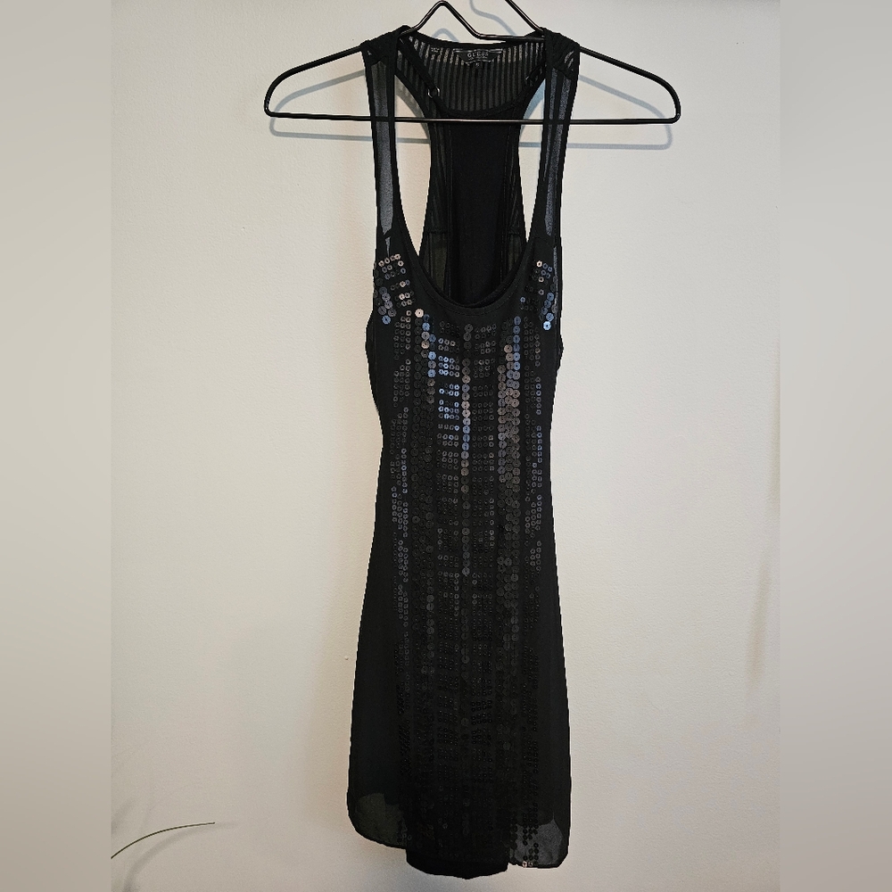 Guess Black Tank Mini Dress With Sequins, Small